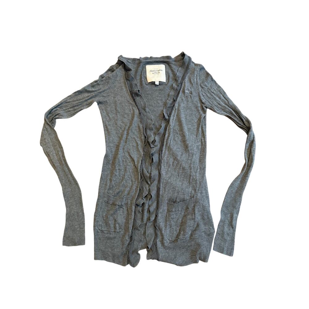 Womens Vintage Y2K Abercrombie & Fitch Gray Long Lightweight Cardigan Sweater S